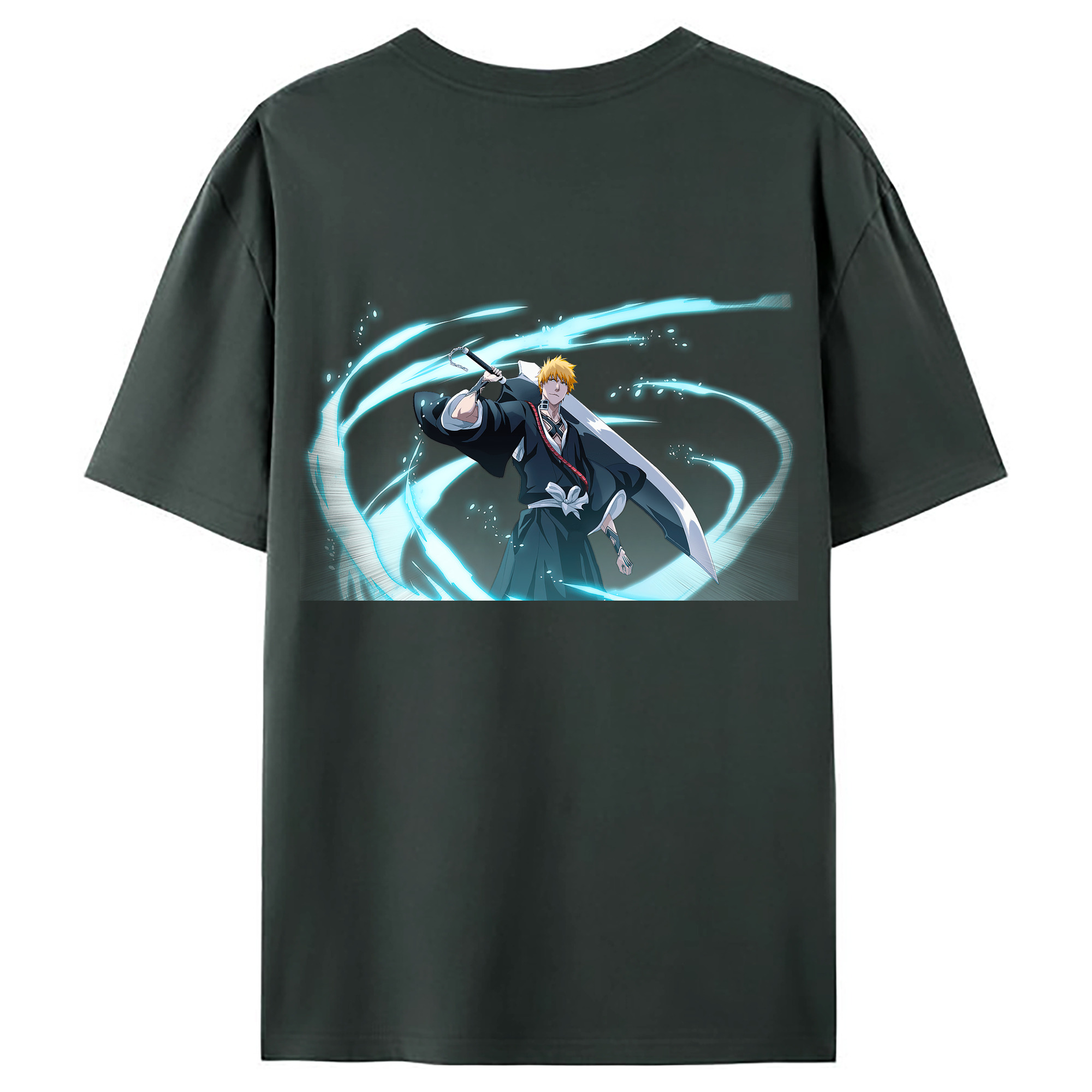 （画像用） ブリーチ 黒崎一護（くろさき いちご）BLEACH Kurosaki Ichigo 綿100％ メンズ半袖Tシャツ（バックプリント） 通気性